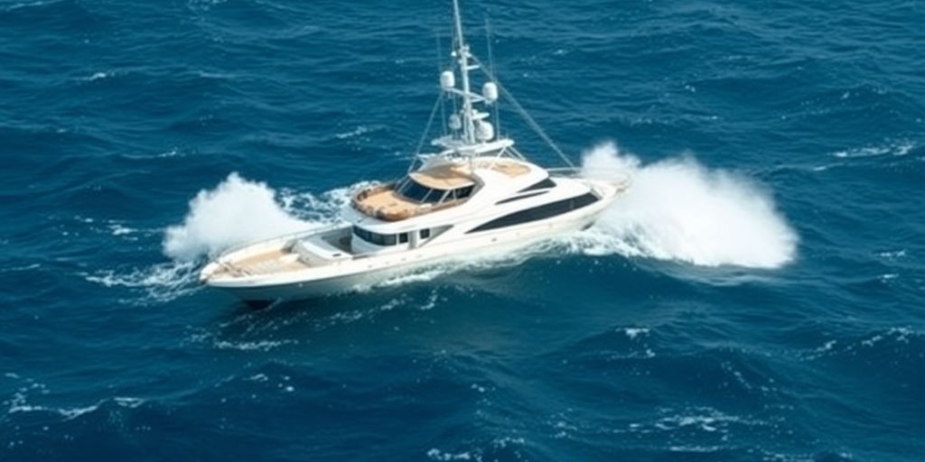 Luxury yacht sinking into the sea off the coast.