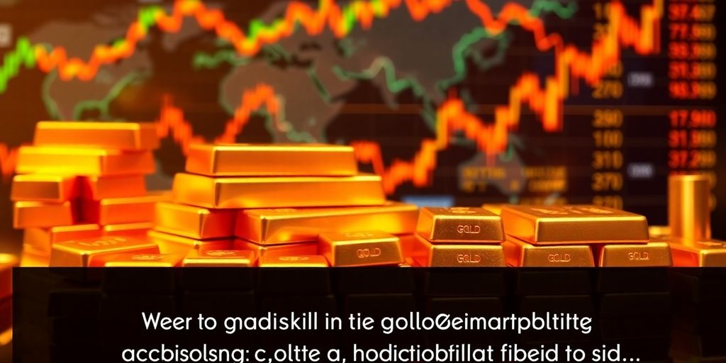 Barres d'or brillantes sur fond de marchés financiers.