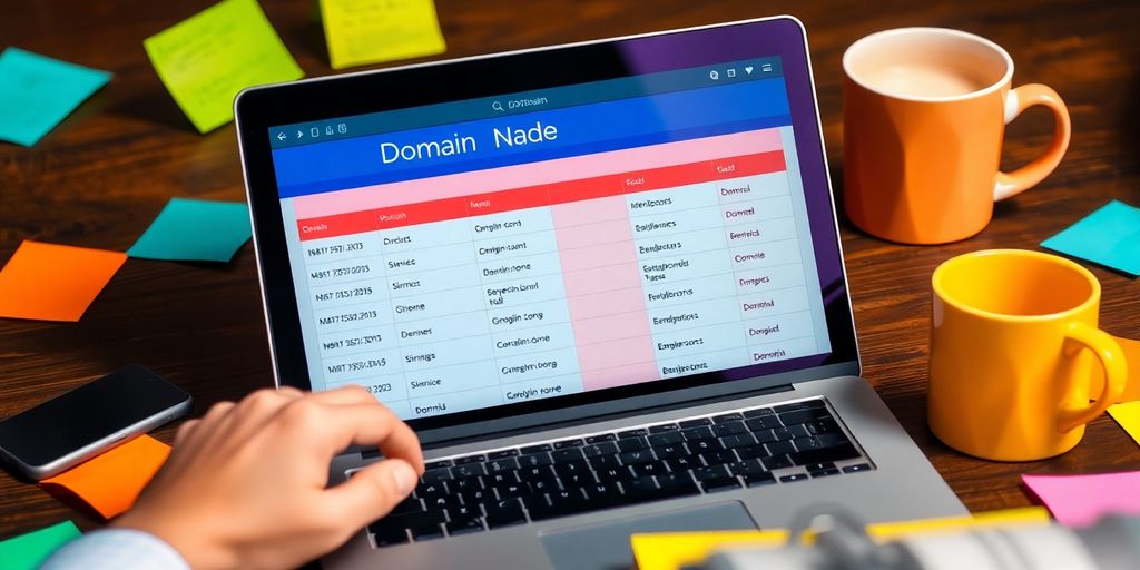 Person vérifiant des noms de domaine sur un ordinateur portable.