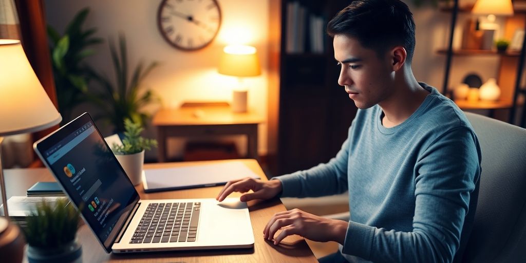 Person using laptop for At Home Credit Card login.