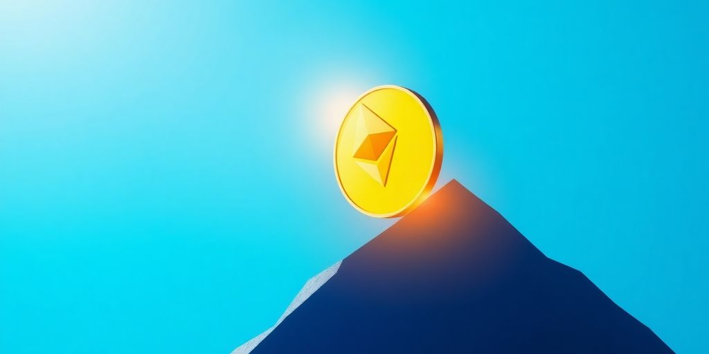 Ethereum coin soaring upwards.