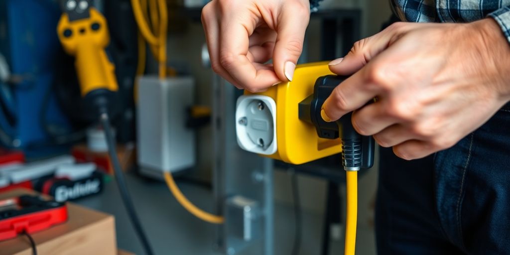 Electrician wiring a 240 volt outlet for EV charging.