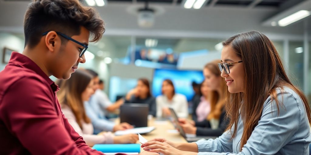Personne apprenant dans un cadre professionnel.
