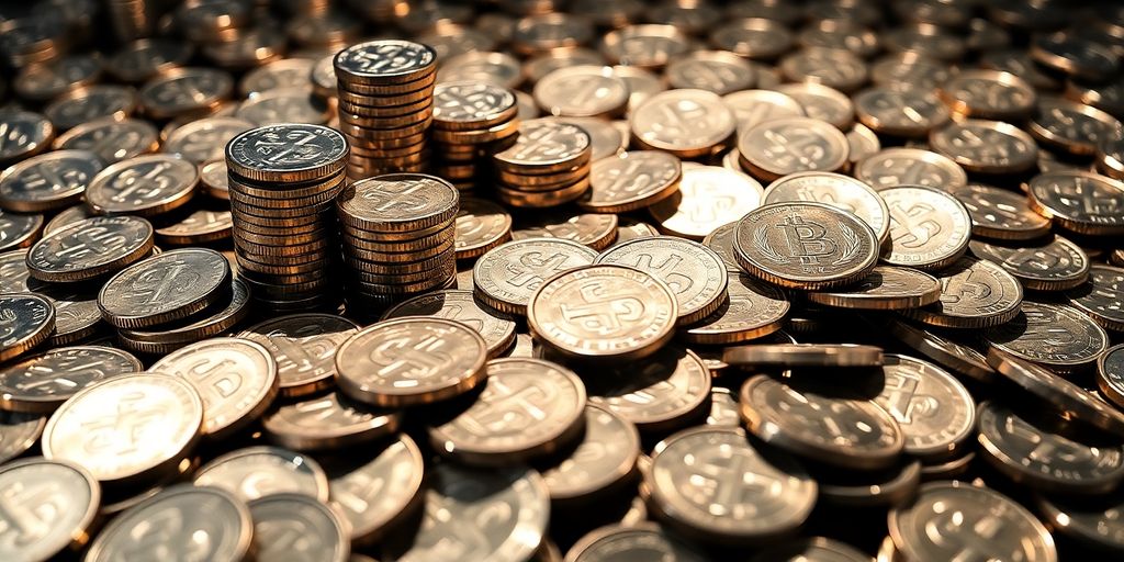 Pièces d'argent brillantes empilées