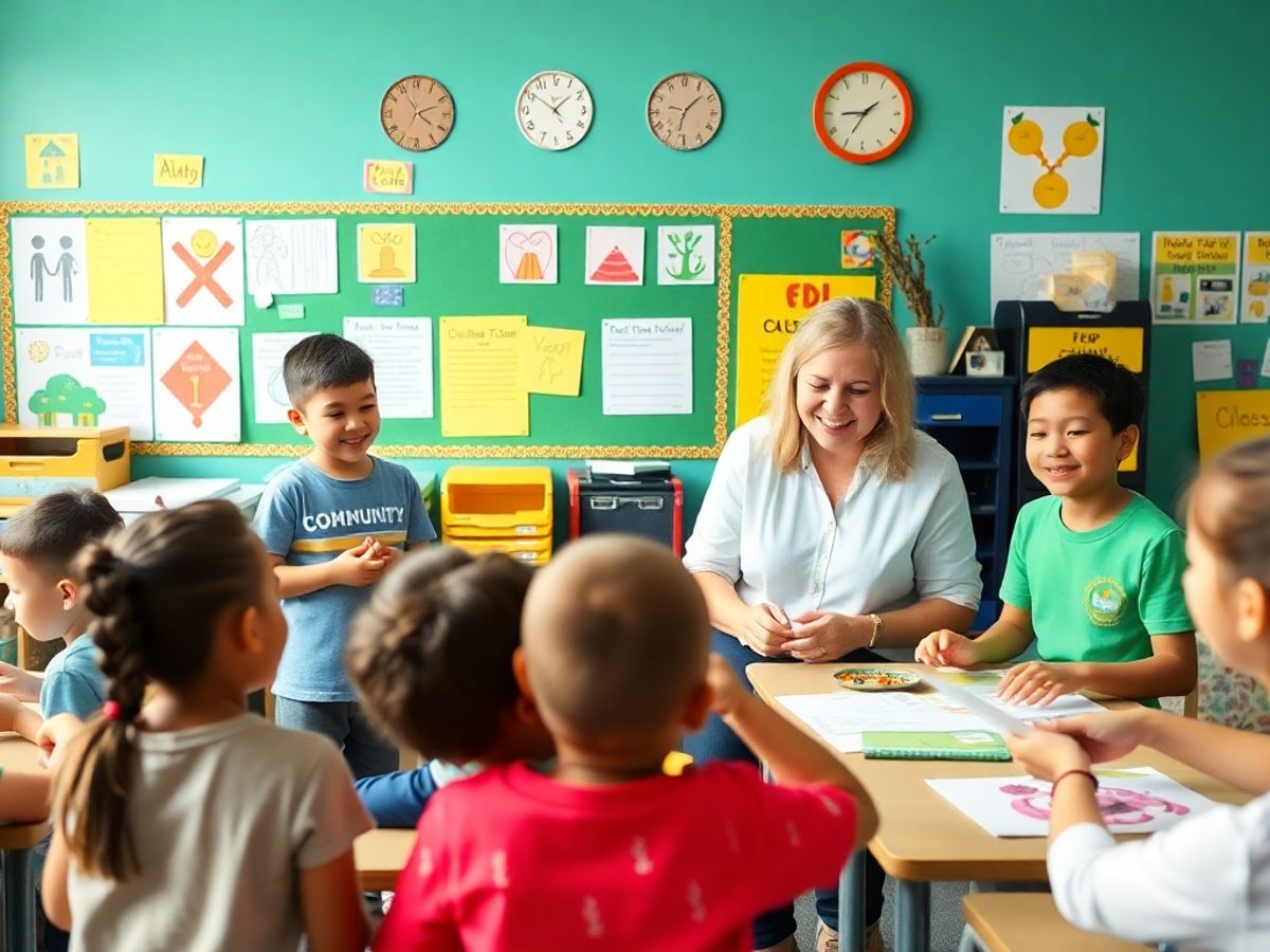 Copii învățând despre comunitate într-o sală de clasă.