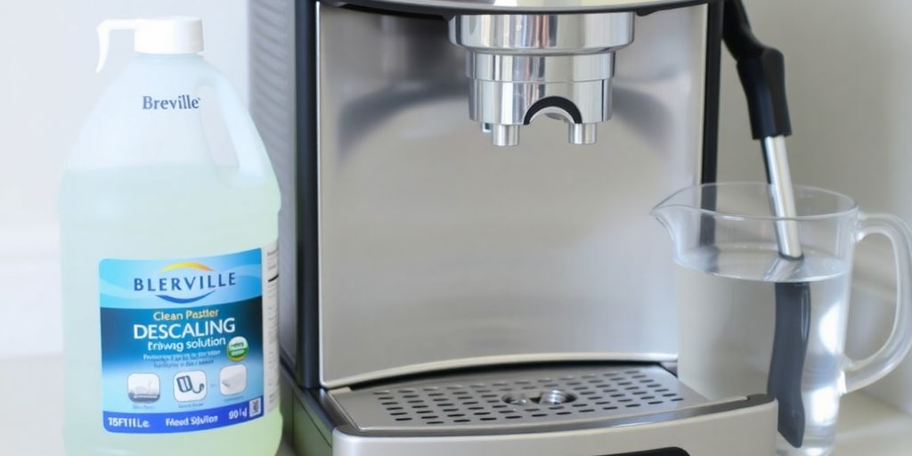 Breville coffee machine with descaling solution.