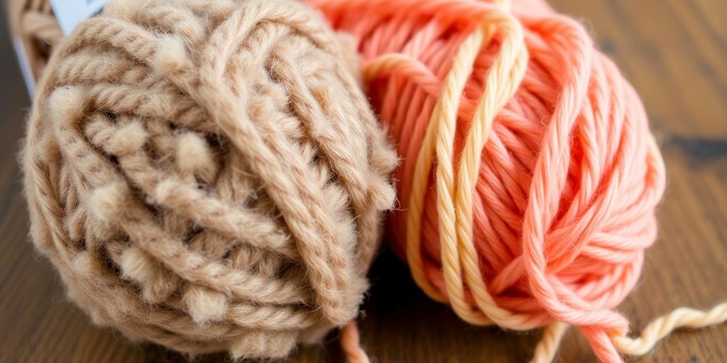 Wool and acrylic yarn balls, side-by-side.
