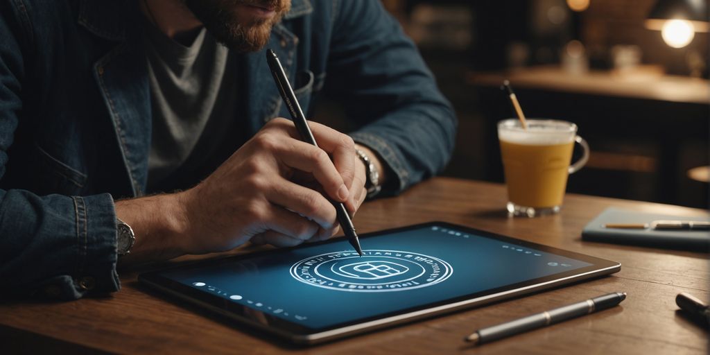 Designer creating a standout professional logo on a tablet.