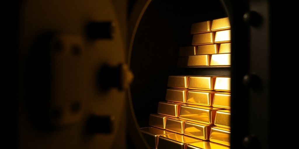 Lingots d'or empilés dans un coffre-fort