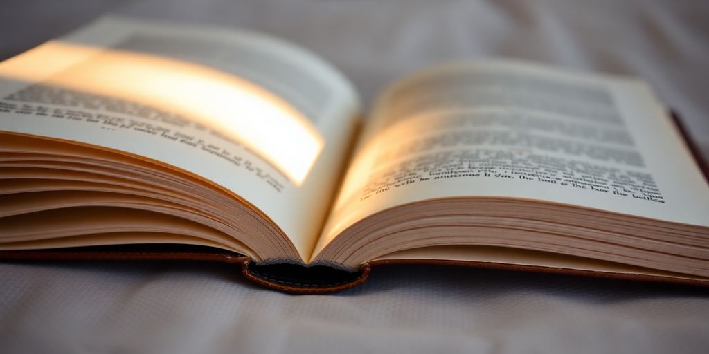 Open book with glowing light over pages.