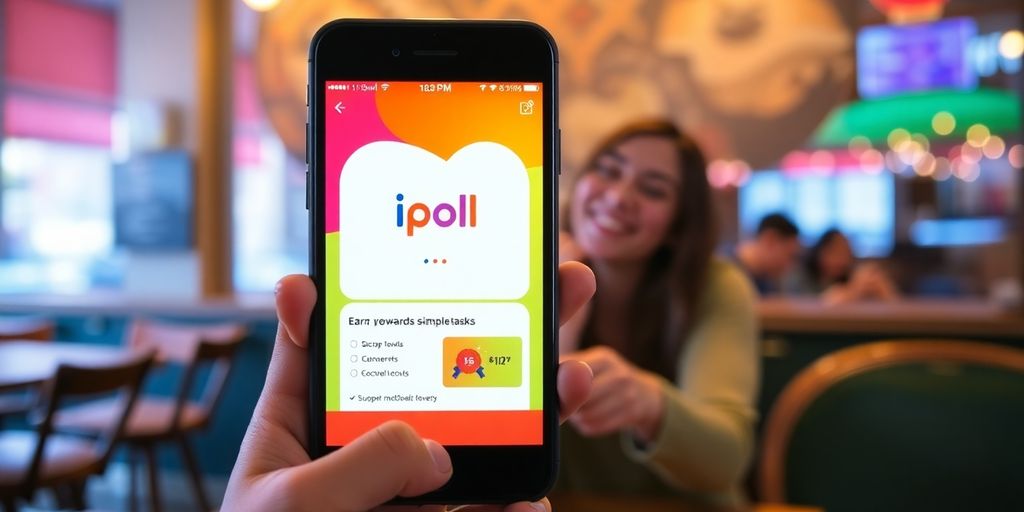 Smartphone with iPoll app and a happy user.