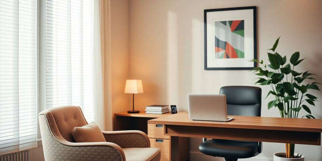 Cozy office setting for financial discussions in semi-retirement.