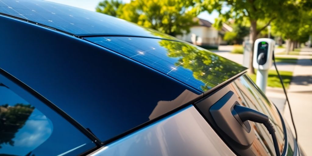 Panneaux solaires sur toit de voiture électrique