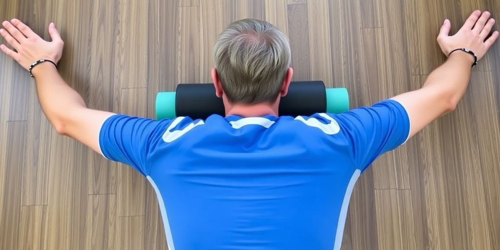 Cyclist performing chest foam roll exercise.