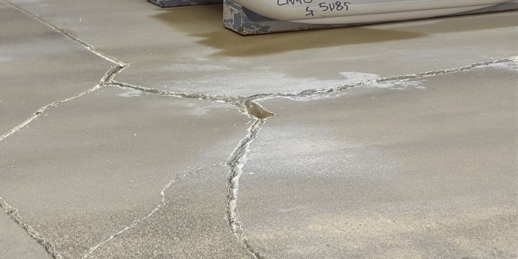Cracked concrete with a portable tank.