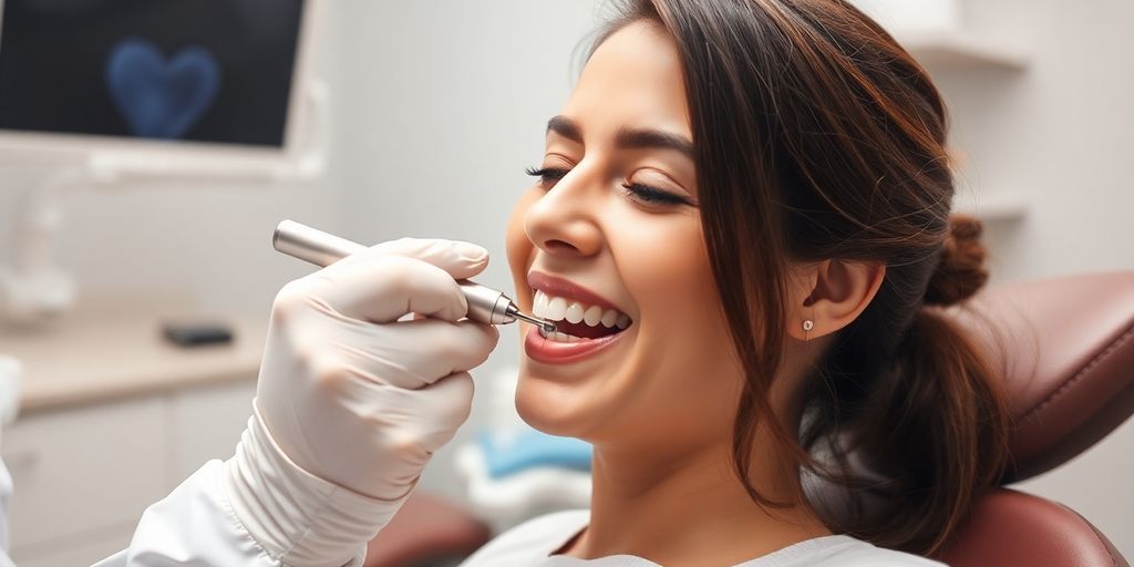 Dentist using advanced laser technology on a patient's smile.