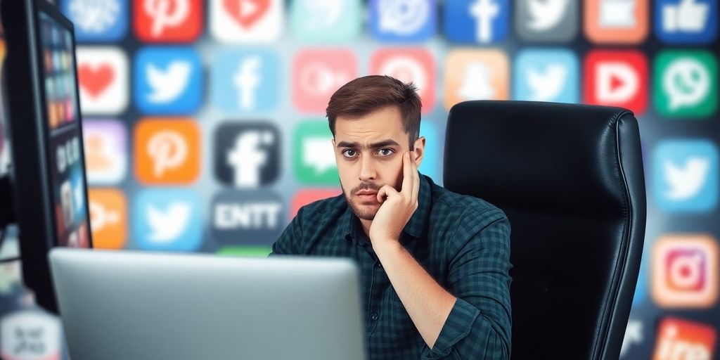Pessoa preocupada tentando recuperar senha do Facebook.
