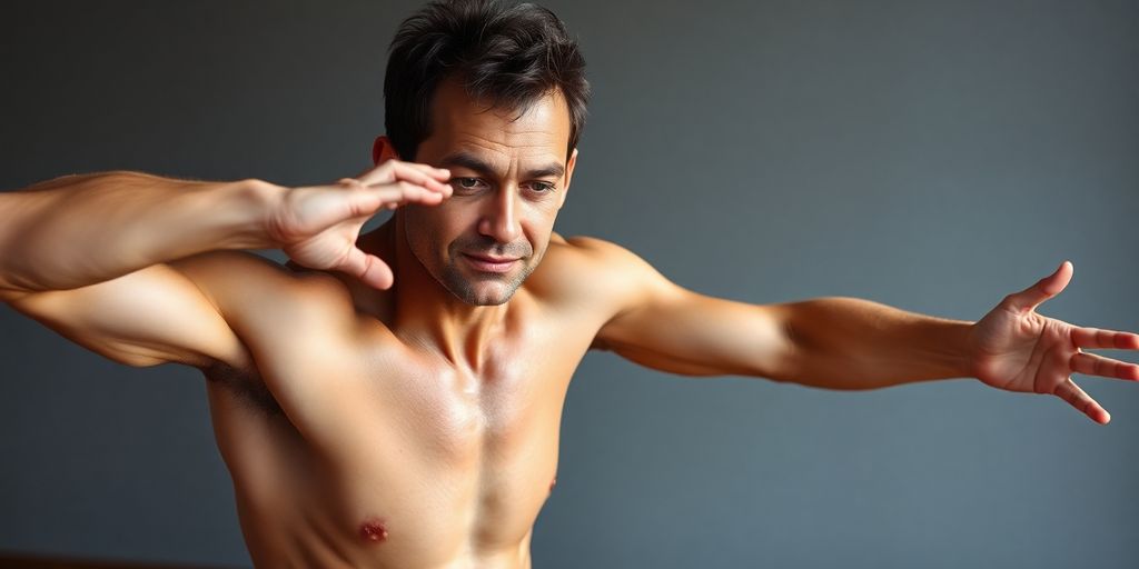 Person stretching, muscles straining slightly.