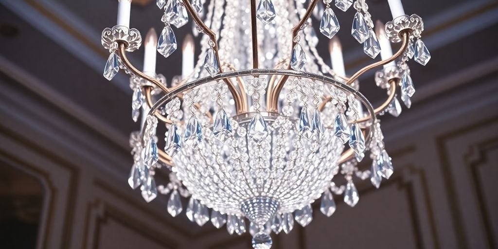 Elegant crystal chandelier illuminating a room.