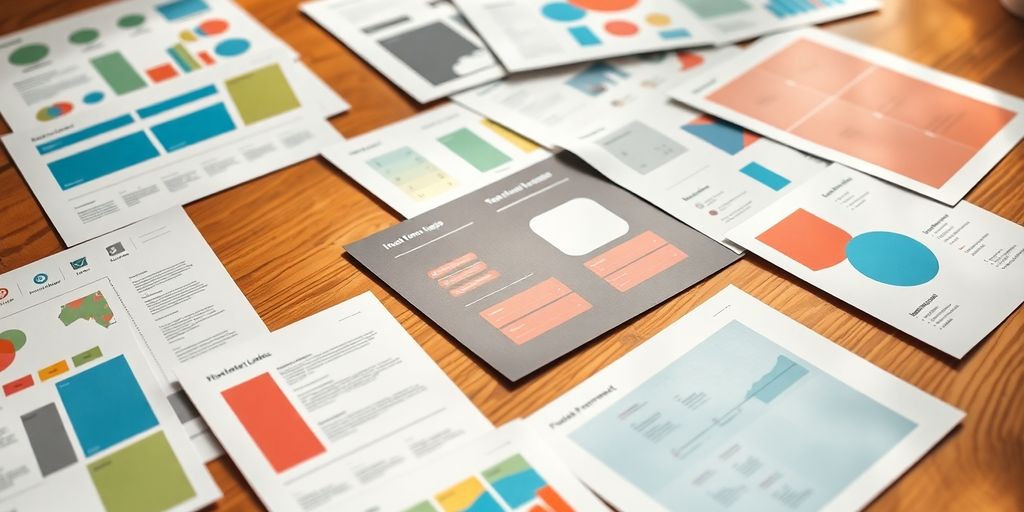 Various impact analysis templates on a wooden desk.