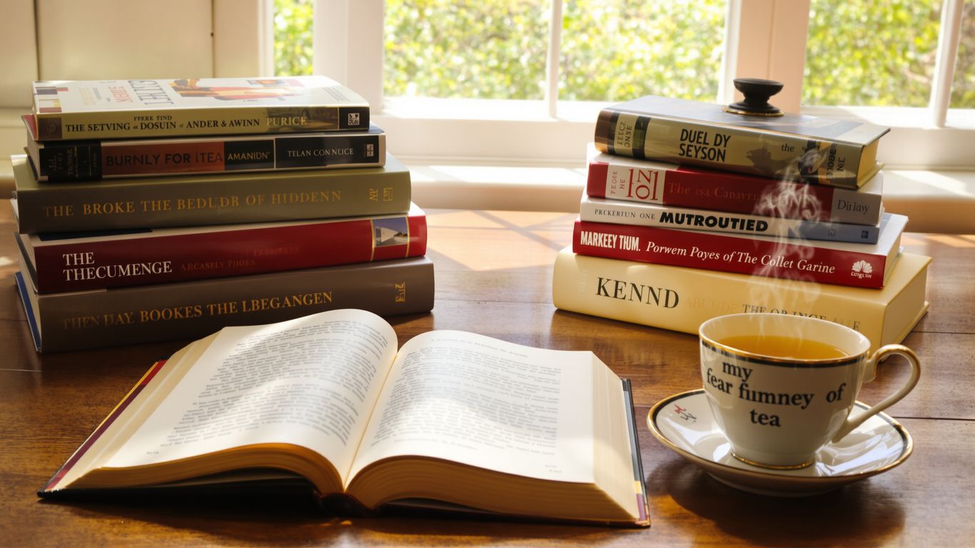 Books and tea on a cozy sunlit table
