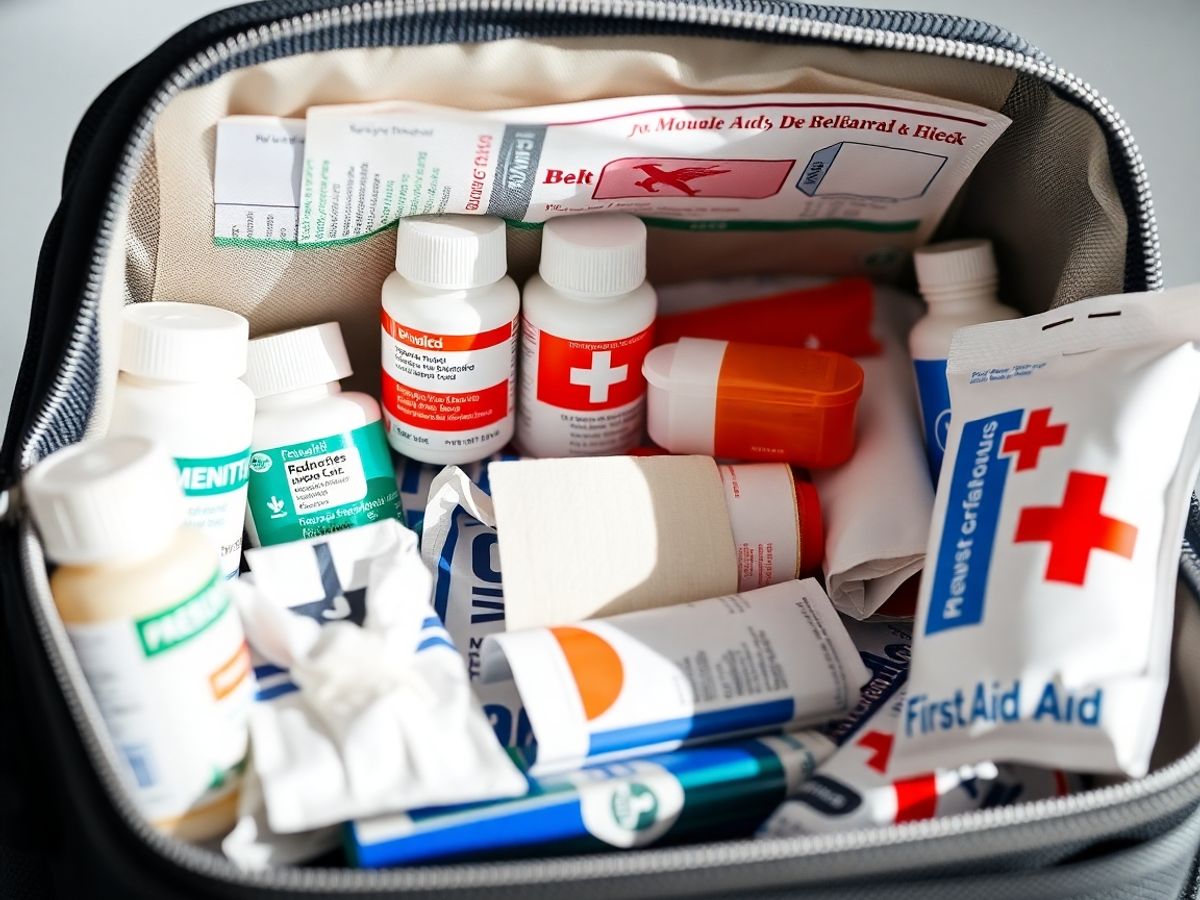 Trusă medicală și pastile pentru călătorii sigure.