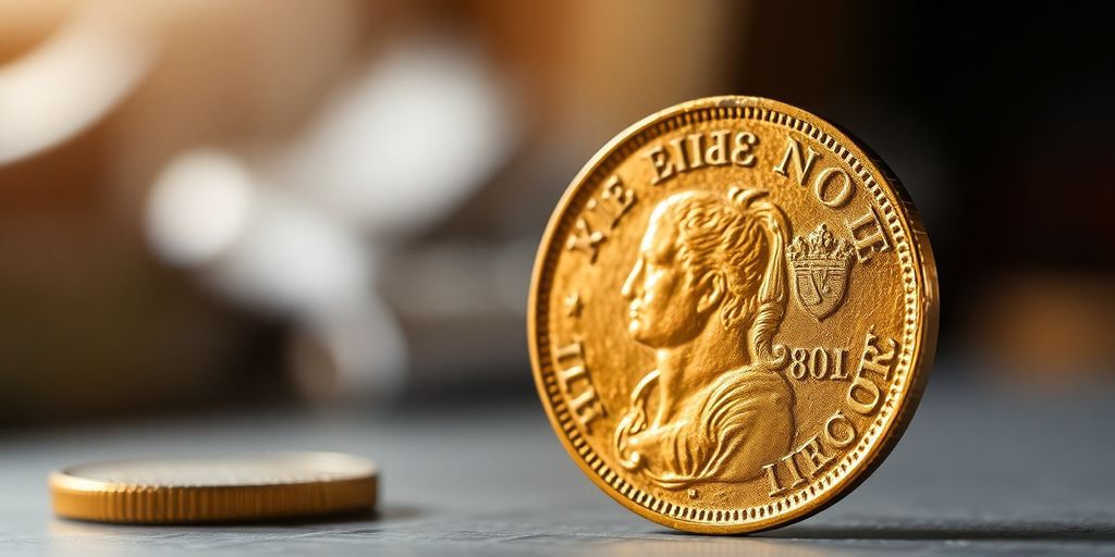 Une pièce de Napoléon en or brillamment éclairée.