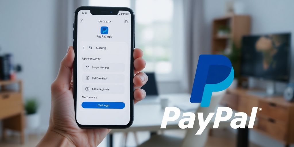 Person holding phone, PayPal logo