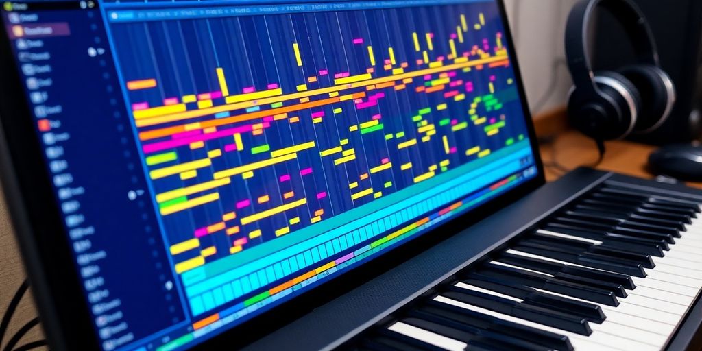 Close-up of piano roll in a digital audio workstation.