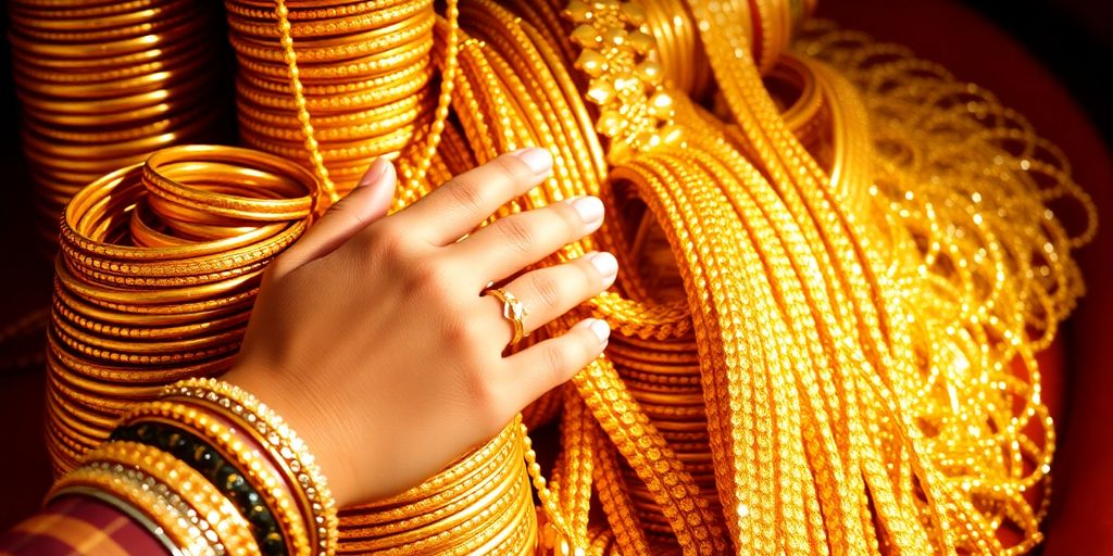 Lingots d'or brillants dans une main indienne.