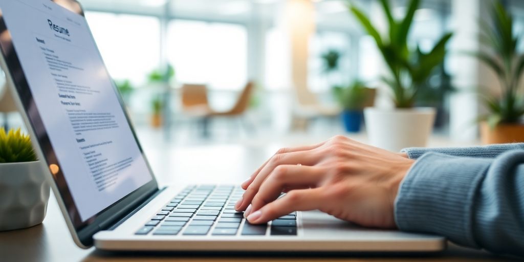 Laptop with an open resume document.