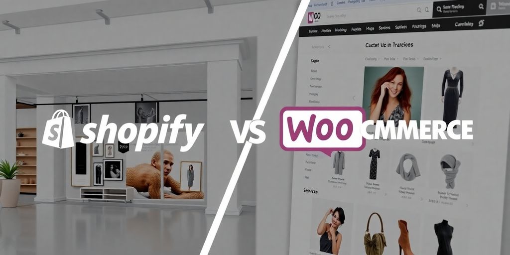 Shopify and WooCommerce logos merging.