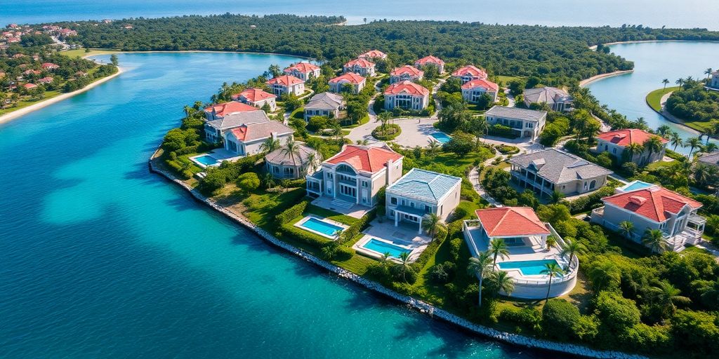 Aerial view of luxury villas in Layan, Thailand.