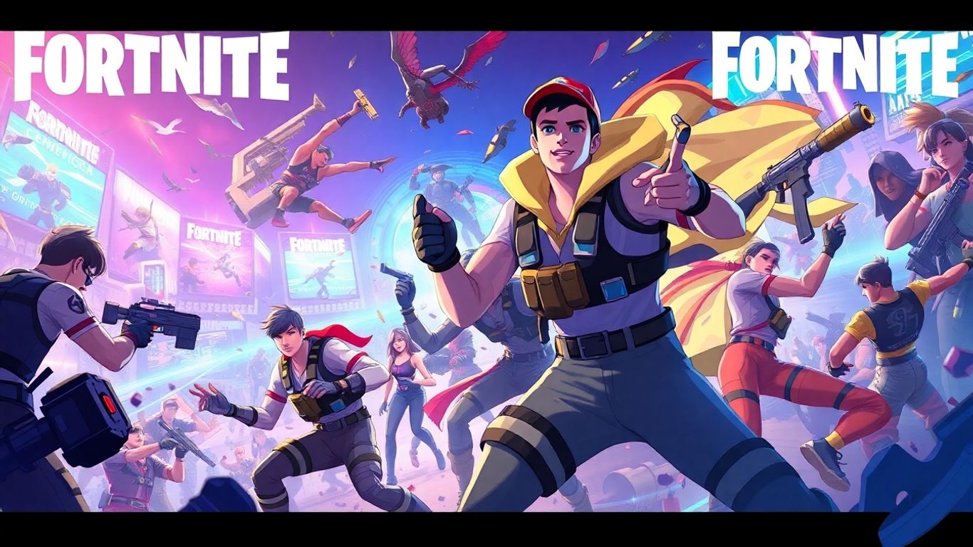 Fortnite players in intense battle, game environment.