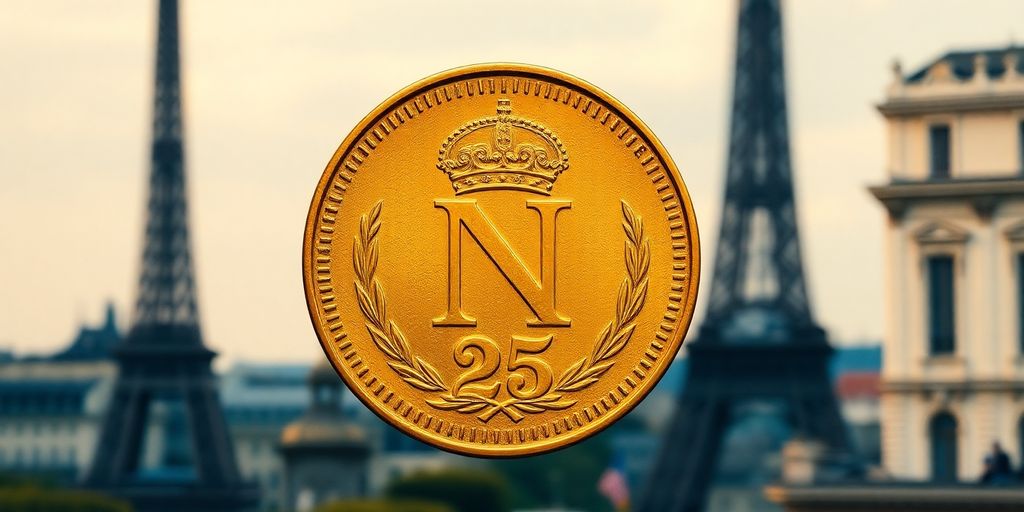 Première vue d'une pièce de Napoléon en or.