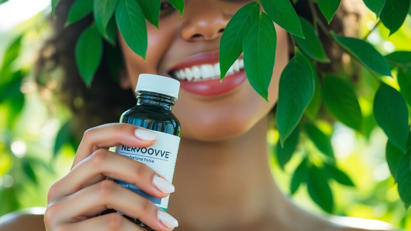 Person holding Nervovive bottle with a happy expression.