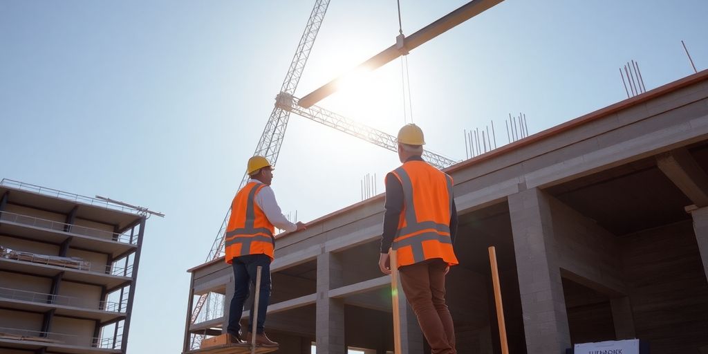 Construction crew working on a building.