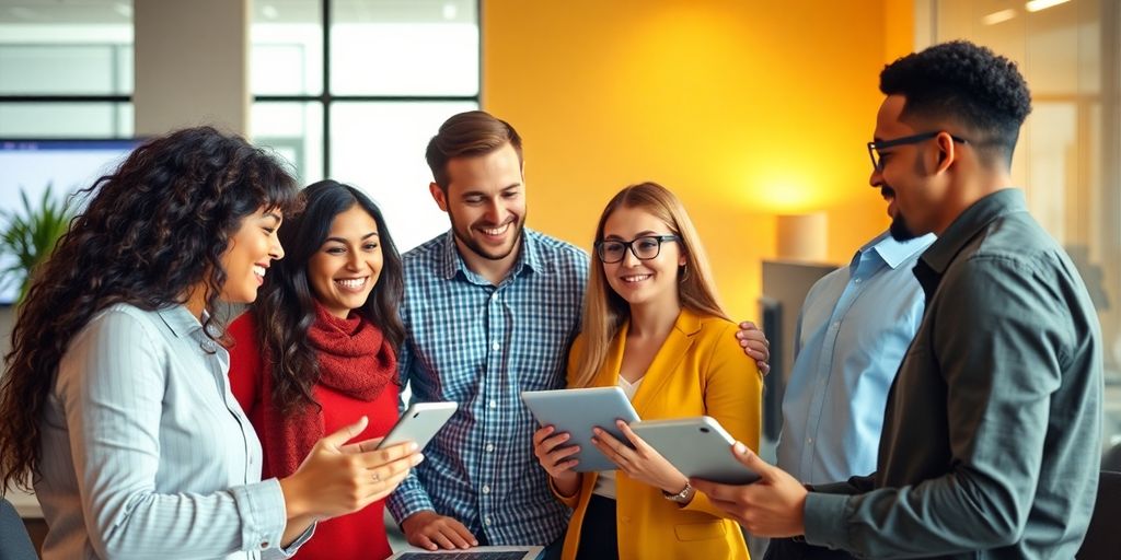 Team collaboration in a modern office setting.