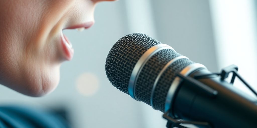 Microphone, ondes sonores, personne qui parle, optimisé SEO.