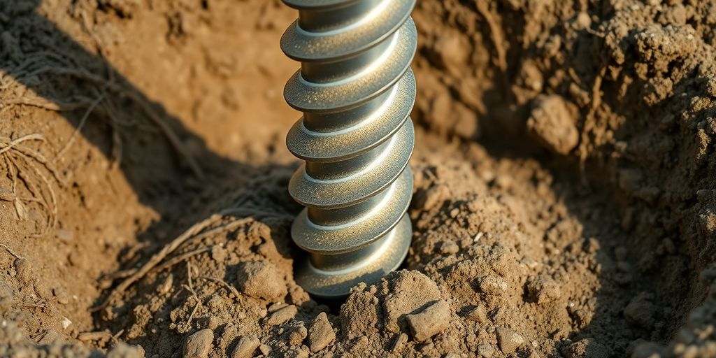 Schroefpaal wordt in de grond gedraaid.