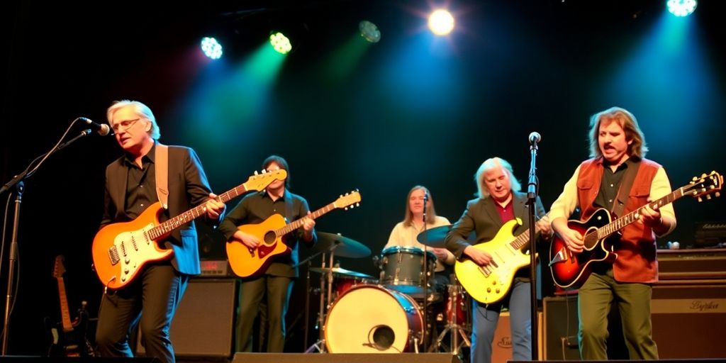 The Band performing on stage in vintage attire.
