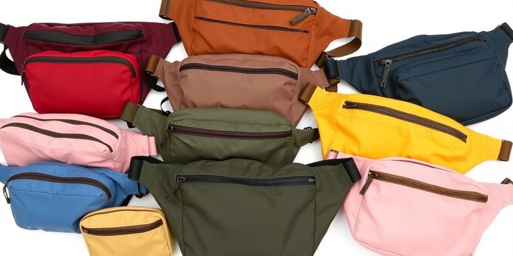 Différentes tailles de sacs banane alignés.
