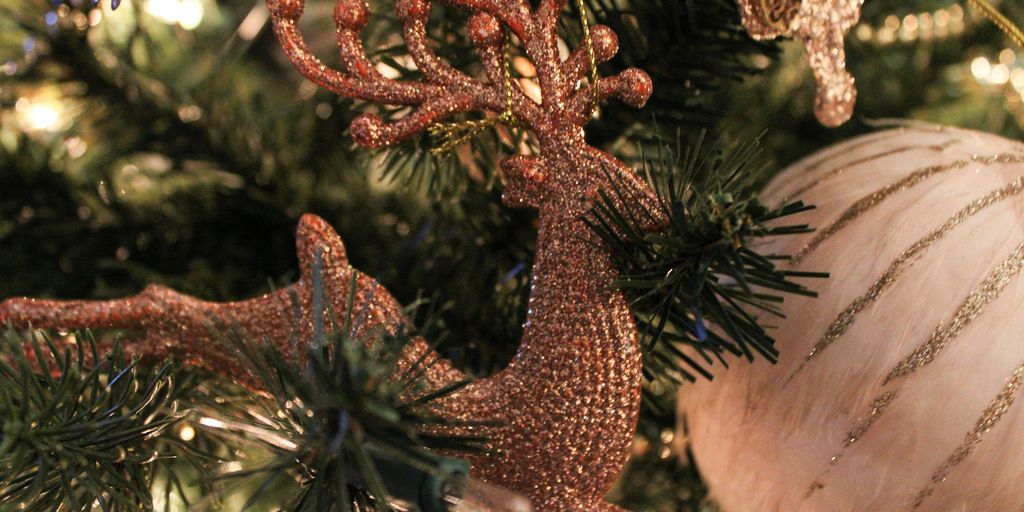 a close up of a christmas tree with ornaments