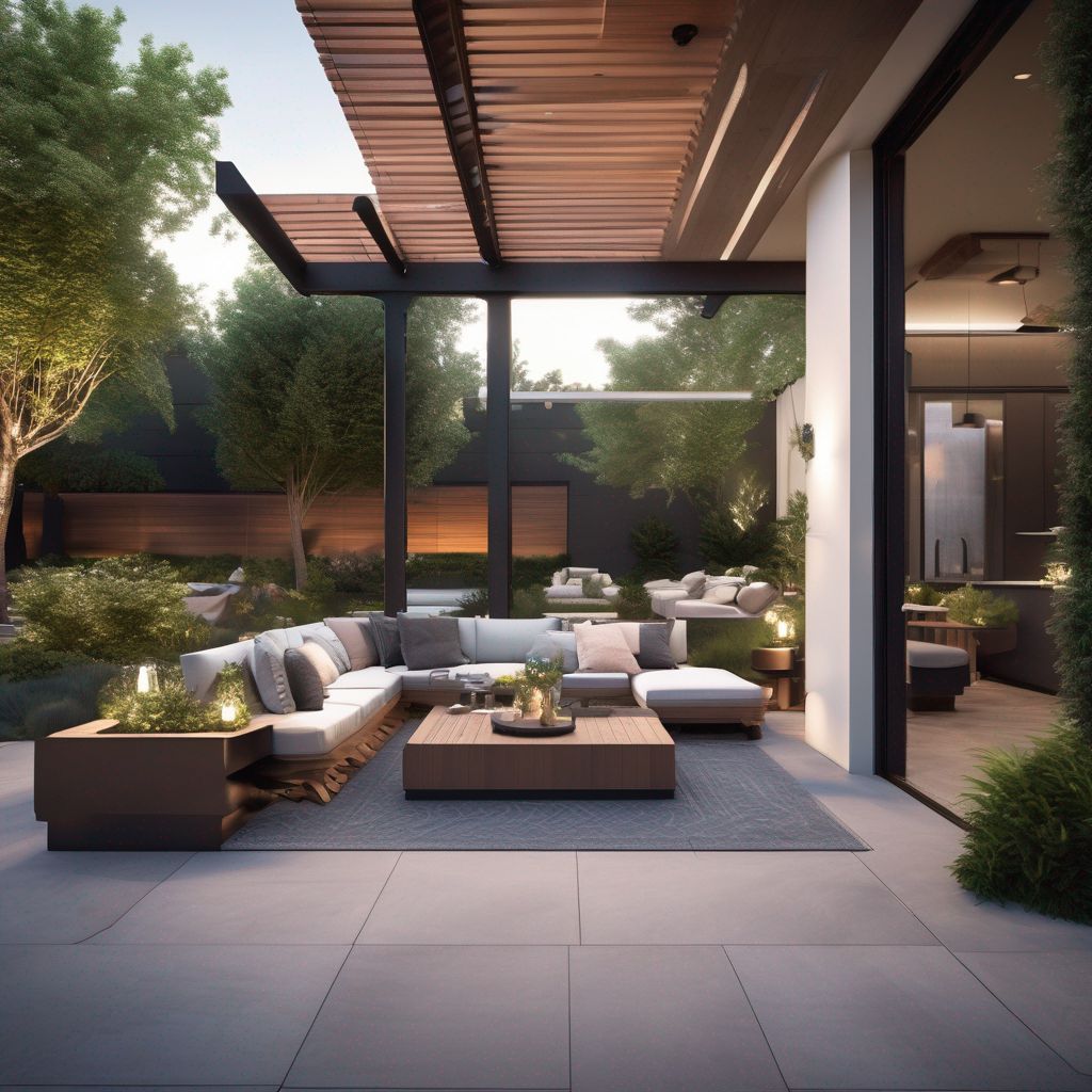 modern outdoor living space with smart technology and innovative landscape design