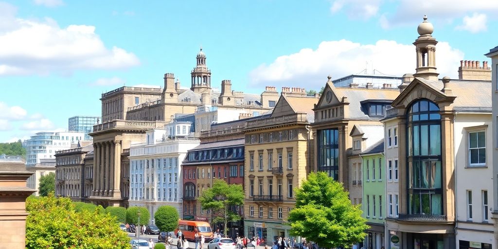 Edinburgh cityscape with historic and modern architecture.