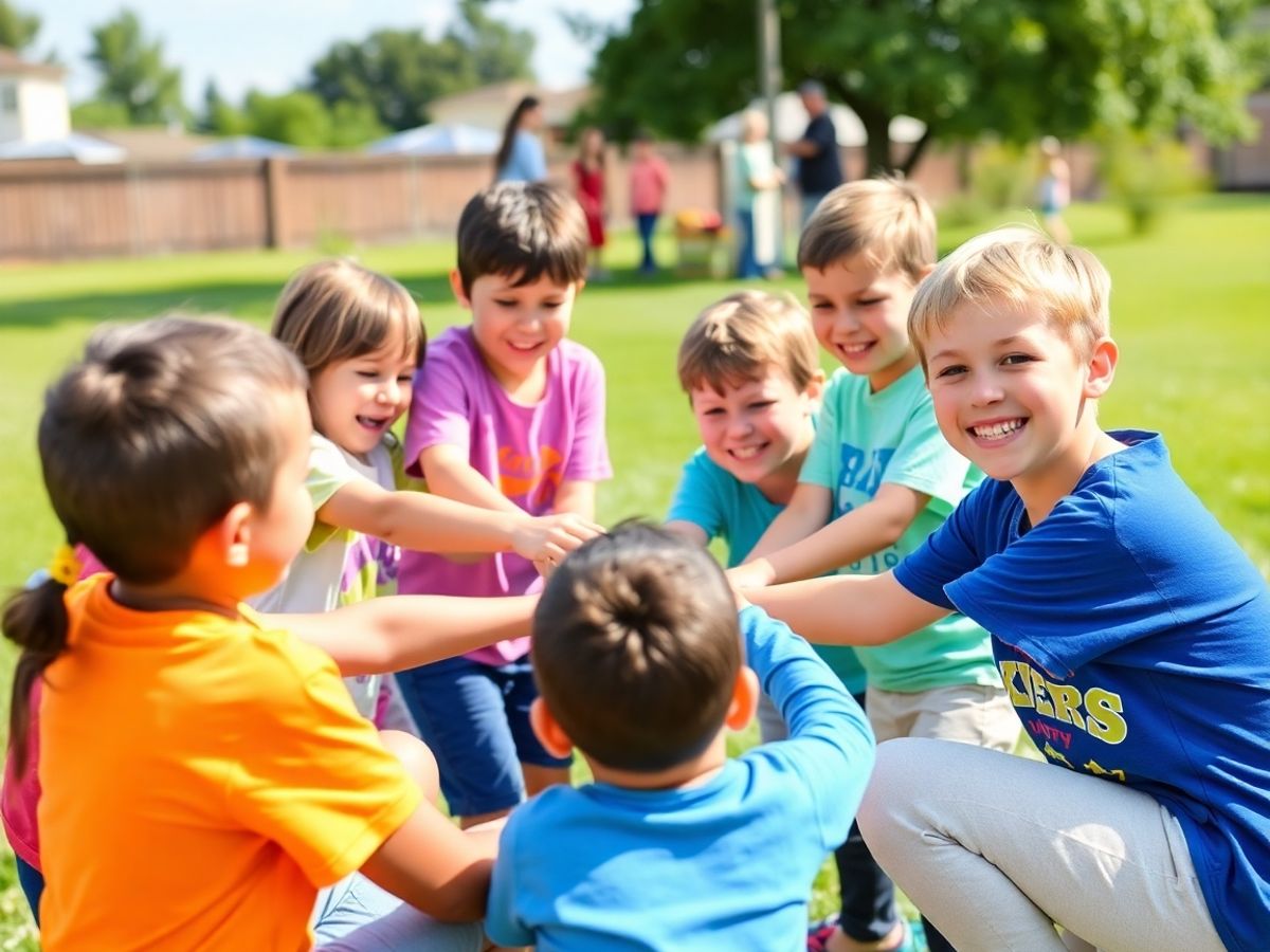 Copii jucându-se împreună în aer liber.