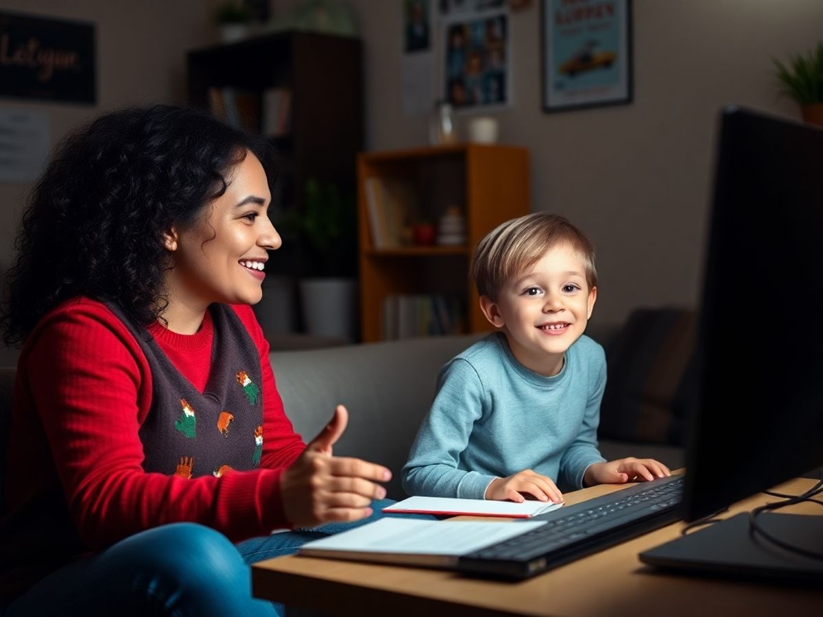 Părinte și copil discutând despre siguranța online.