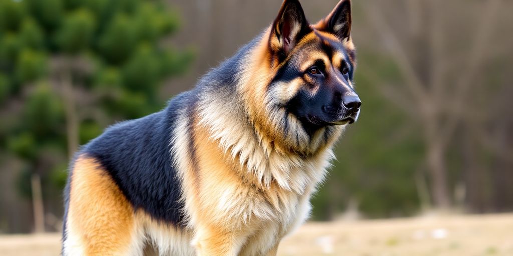 Majestic King Shepherd dog posing outdoors.