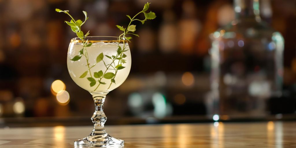 Elegante gin-cocktail met verse kruiden in vintage glas.