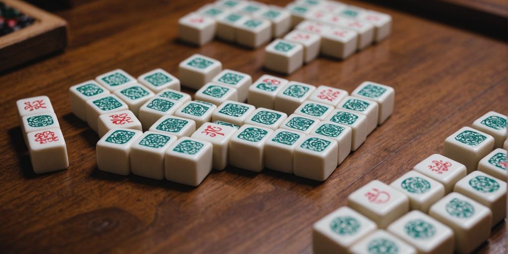 Mahjong tiles on a wooden table for beginners.